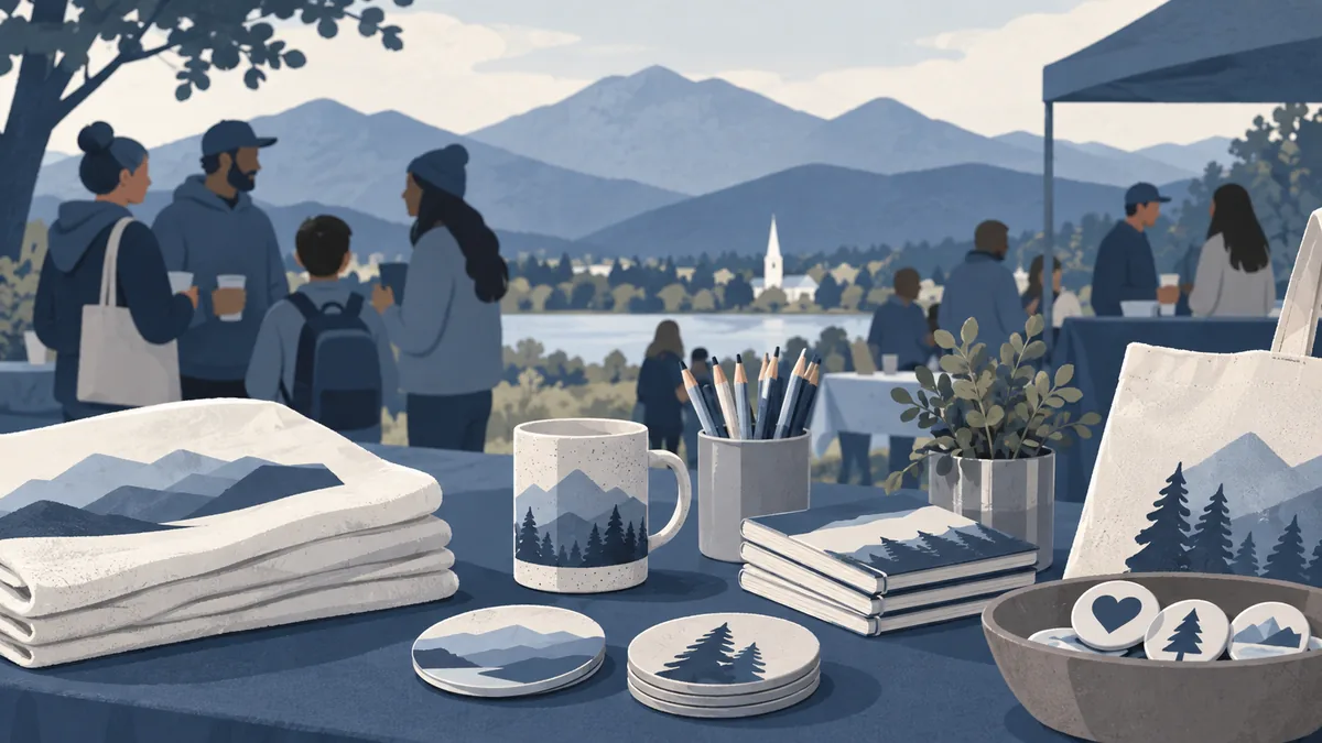 Conceptual illustration of unbranded custom objects for a community event